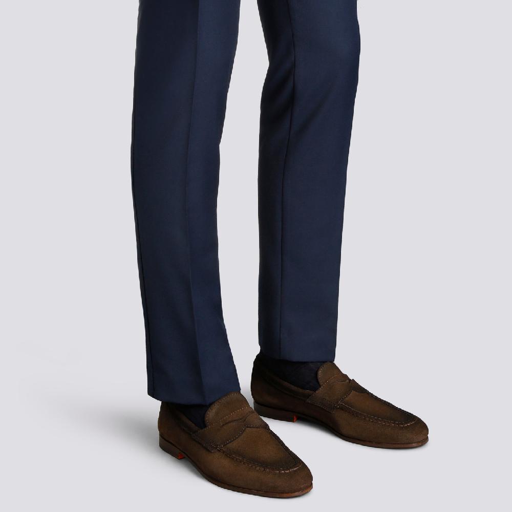 Santoni Mocassino penny da uomo in suede marrone Sconti questo mese