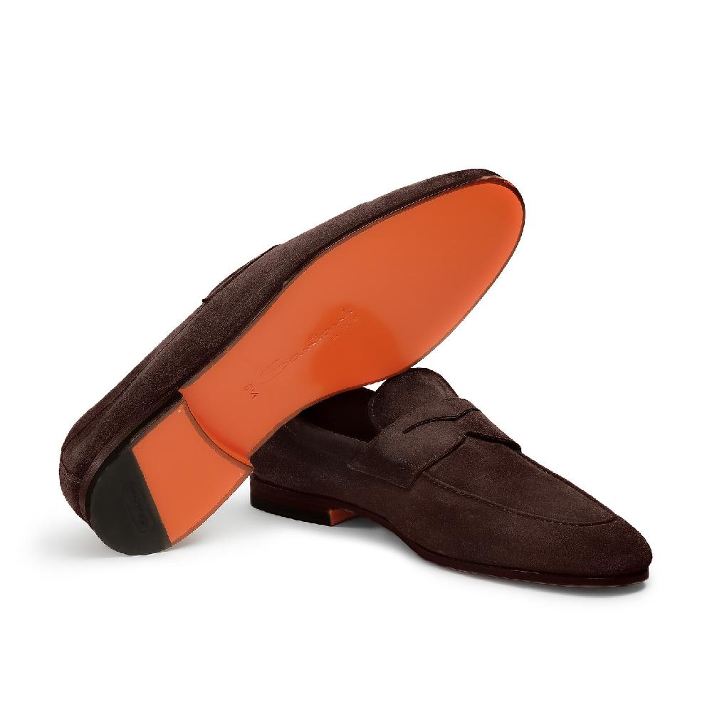 Santoni Mocassino penny da uomo in suede marrone Sconti questo mese
