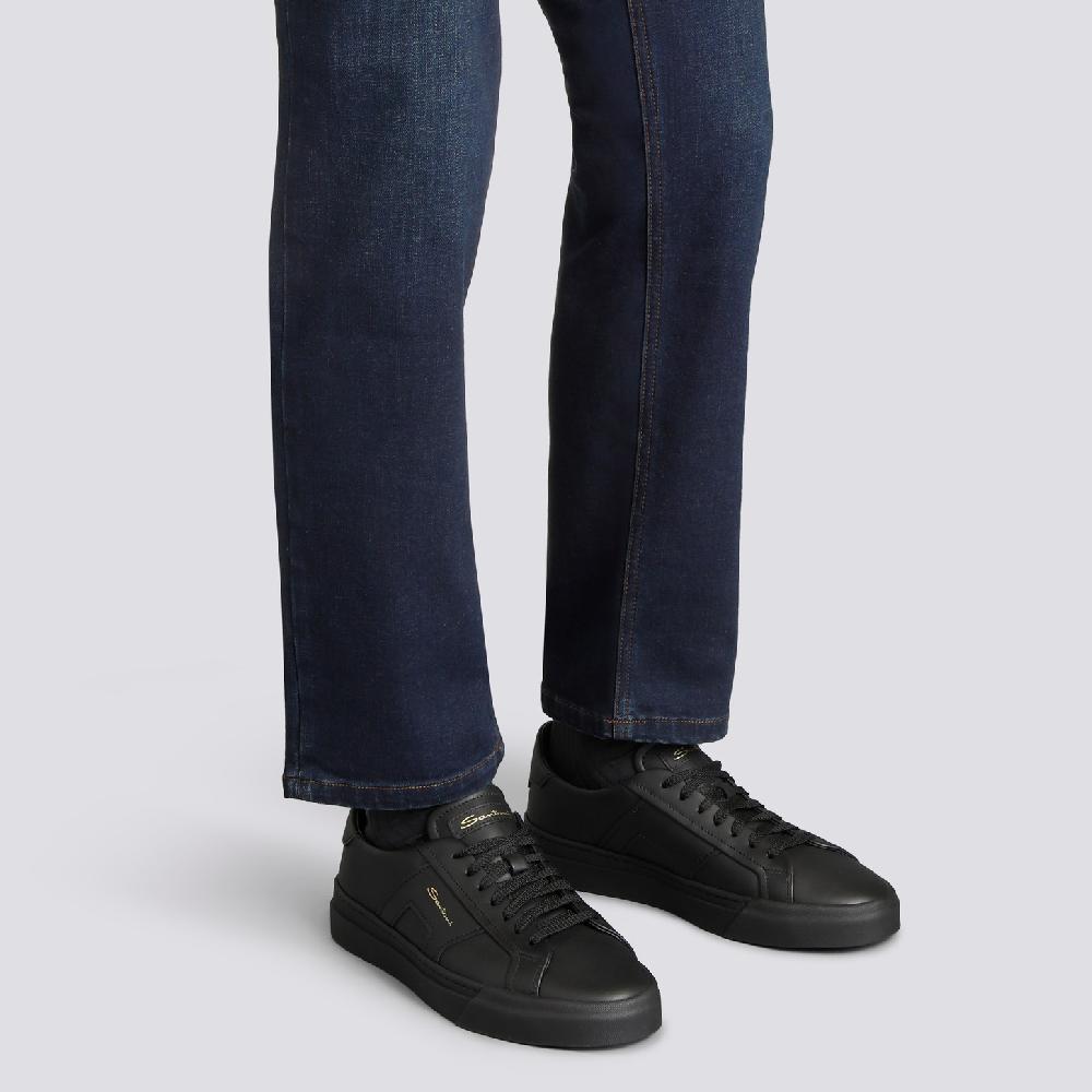 Santoni Double buckle sneaker da uomo in pelle nera Acquista Ora