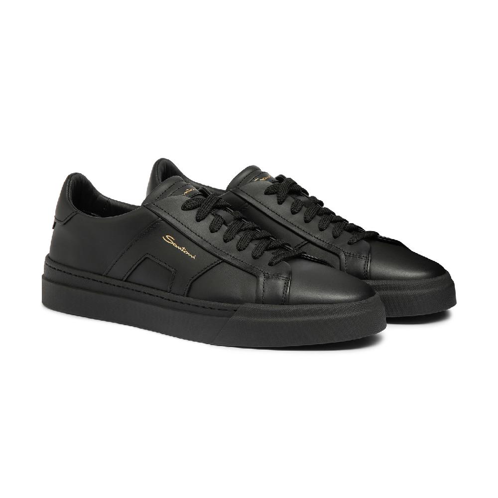 Santoni Double buckle sneaker da uomo in pelle nera Acquista Ora