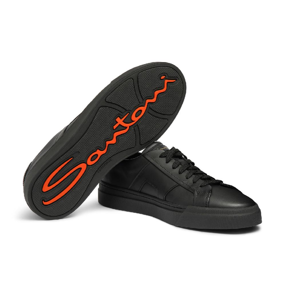 Santoni Double buckle sneaker da uomo in pelle nera Acquista Ora