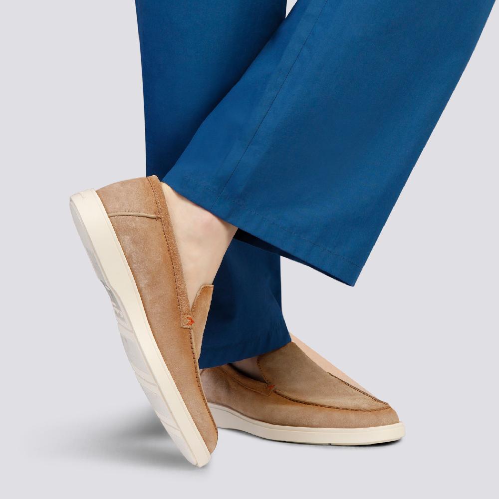 Santoni Mocassino da uomo in suede beige Consegna Veloce
