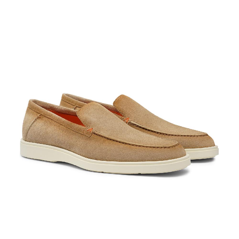 Santoni Mocassino da uomo in suede beige Consegna Veloce