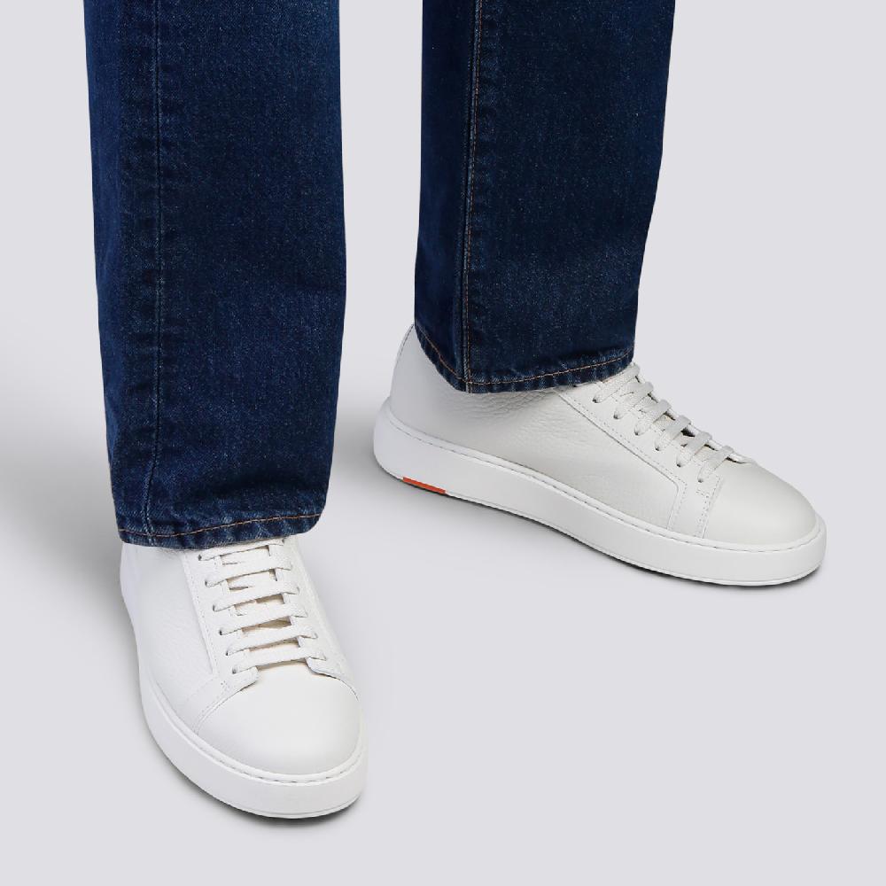 Santoni Sneaker da uomo in pelle bottalata bianca Fino Al -60%