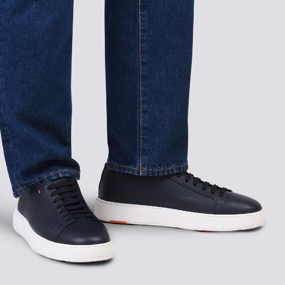 Santoni Sneaker da uomo in pelle bottalata blu Shopping Online
