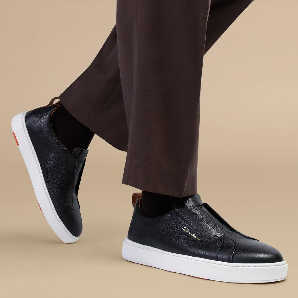 Santoni Sneaker slip-on da uomo in pelle bottalata nera Affare Del Giorno