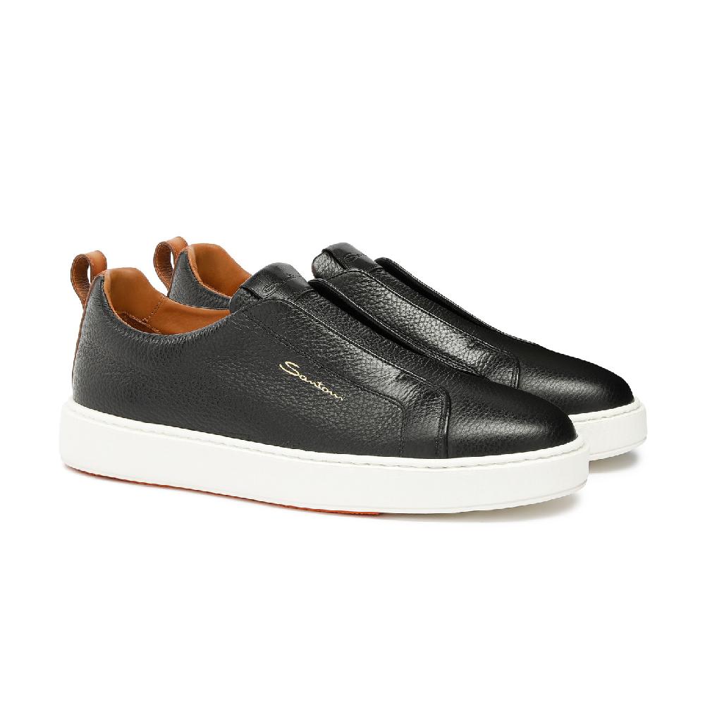 Santoni Sneaker slip-on da uomo in pelle bottalata nera Affare Del Giorno