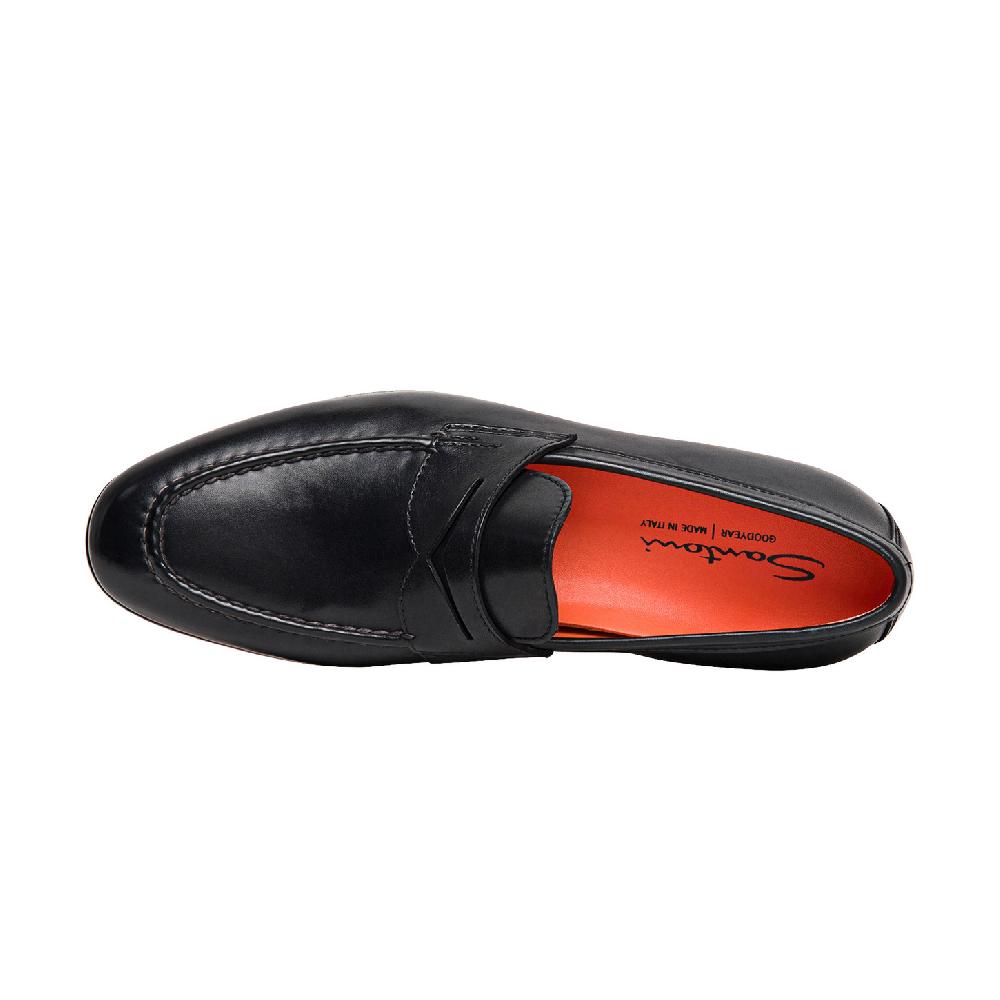 Santoni Mocassino penny da uomo in pelle nera Sottocosto