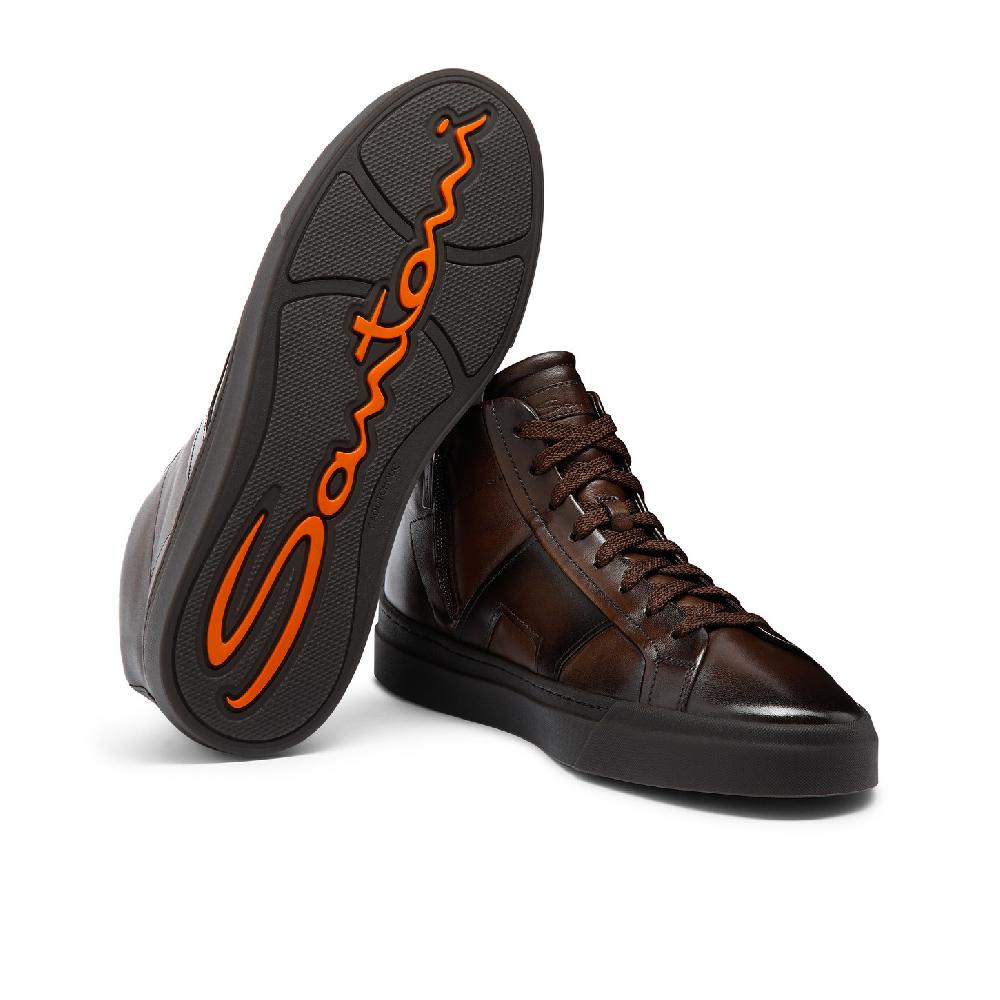 Santoni Double Buckle Sneaker da uomo in pelle testa di moro Convenienza