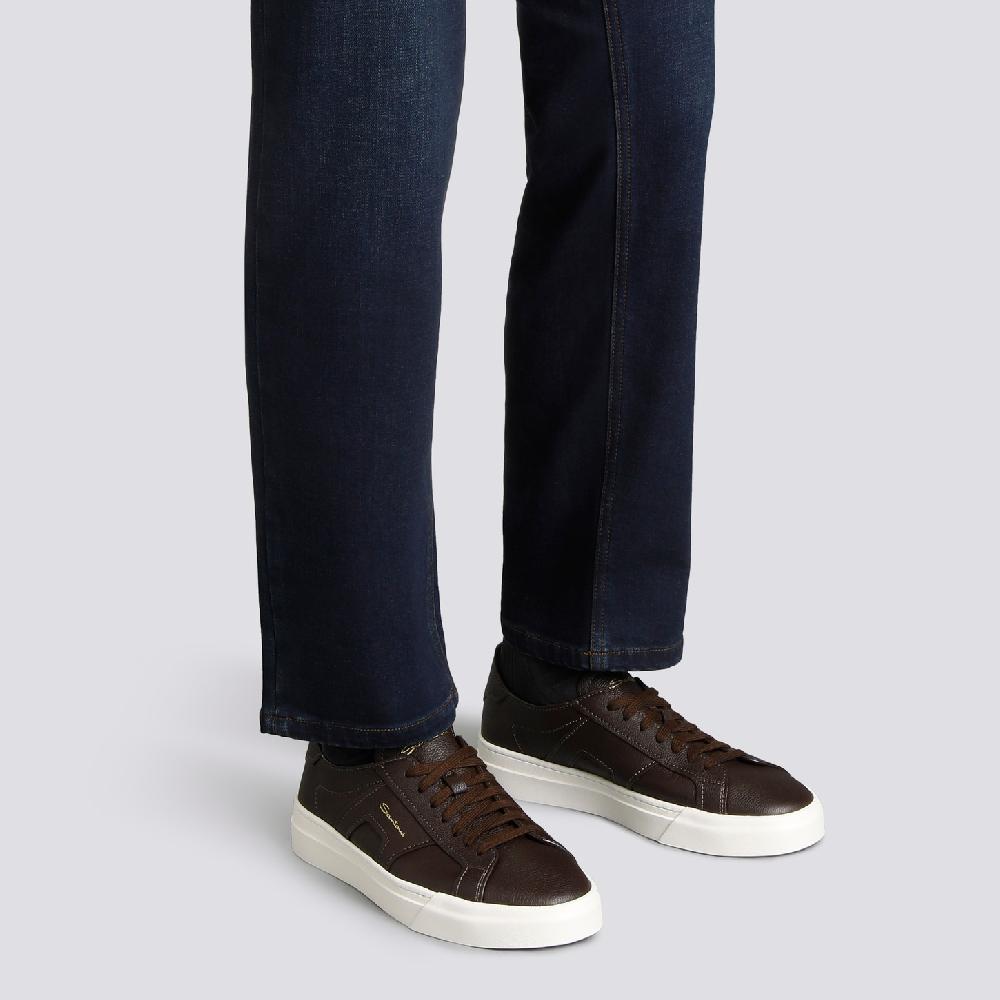 Santoni Double Buckle Sneaker da uomo in pelle bottalata testa di moro Novità
