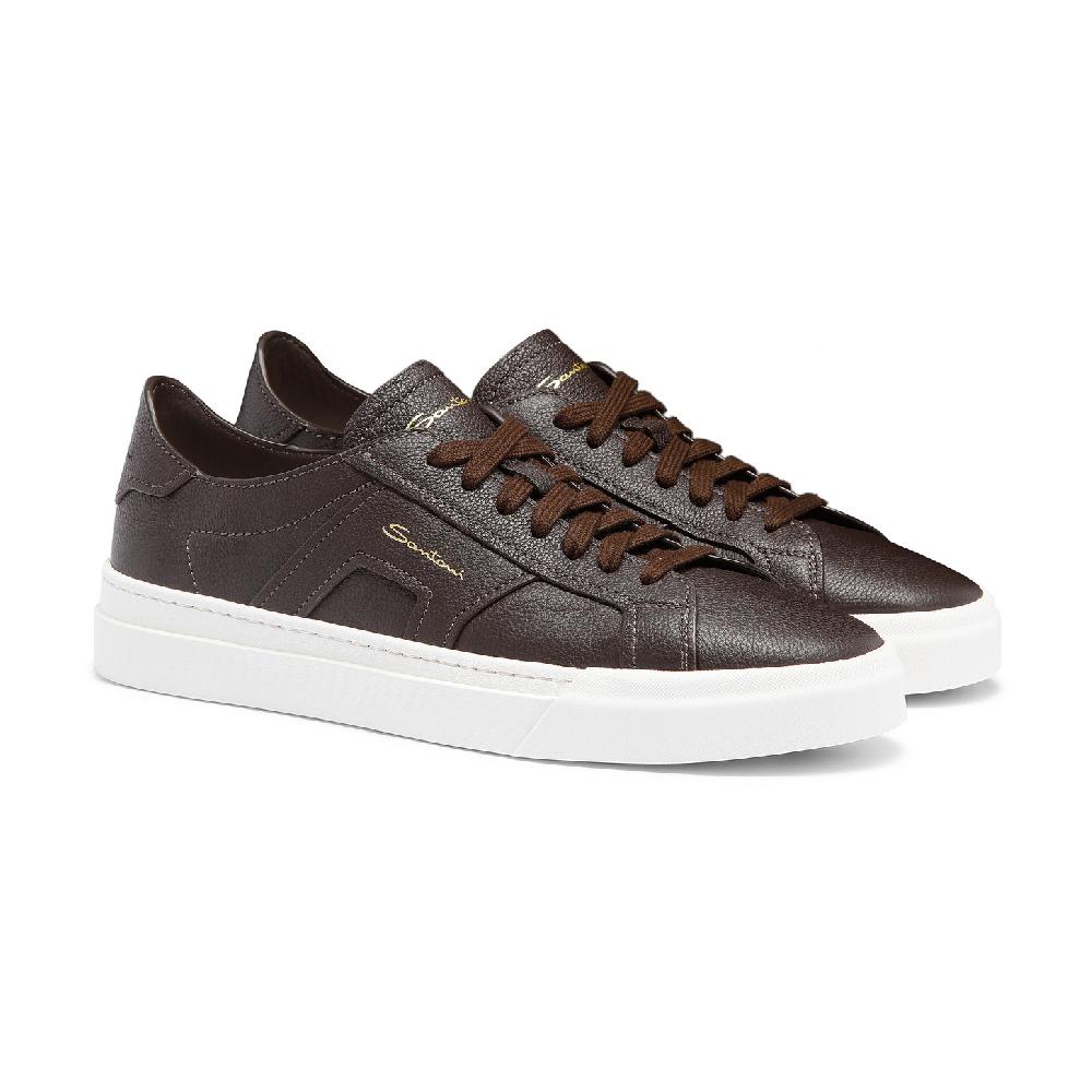 Santoni Double Buckle Sneaker da uomo in pelle bottalata testa di moro Novità