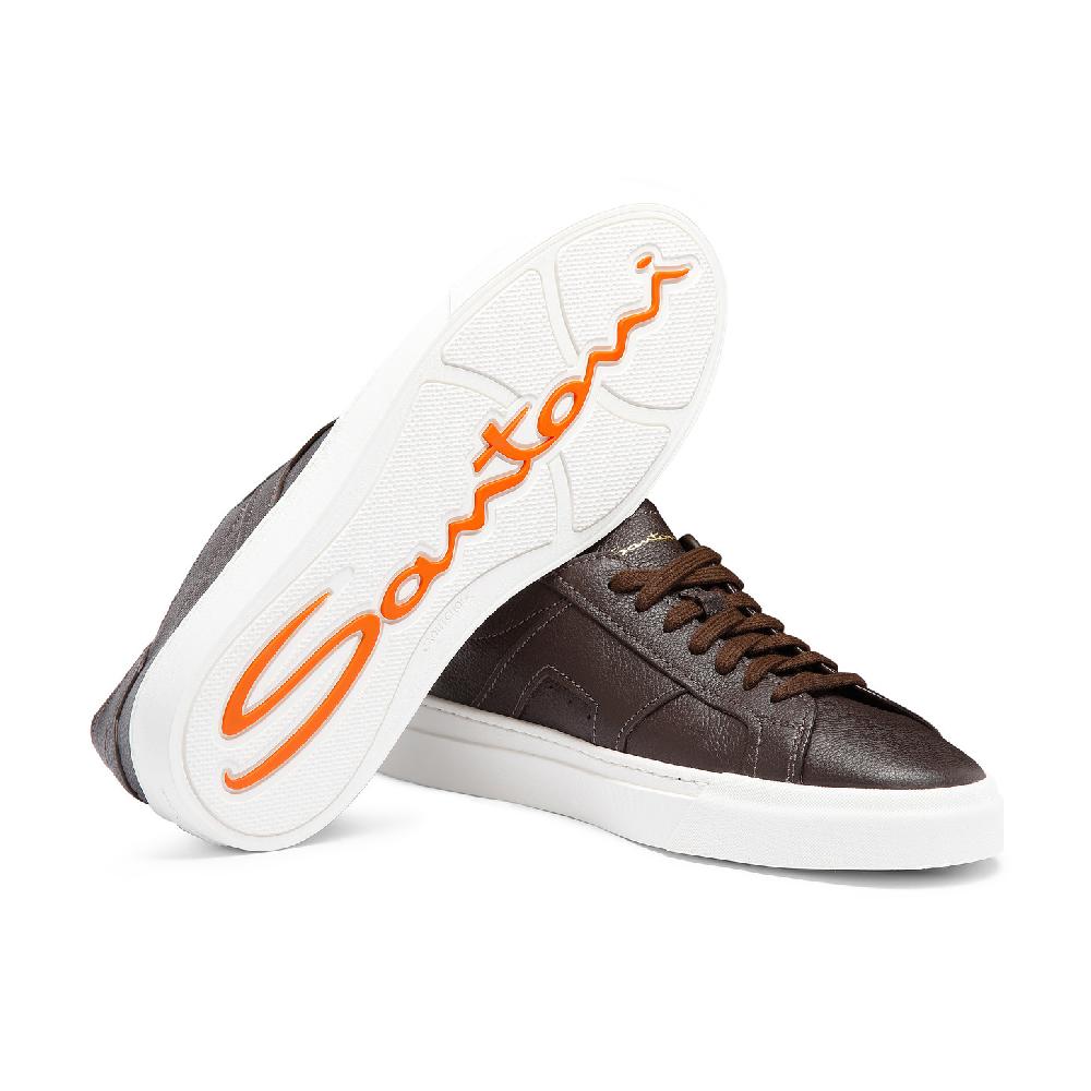 Santoni Double Buckle Sneaker da uomo in pelle bottalata testa di moro Novità