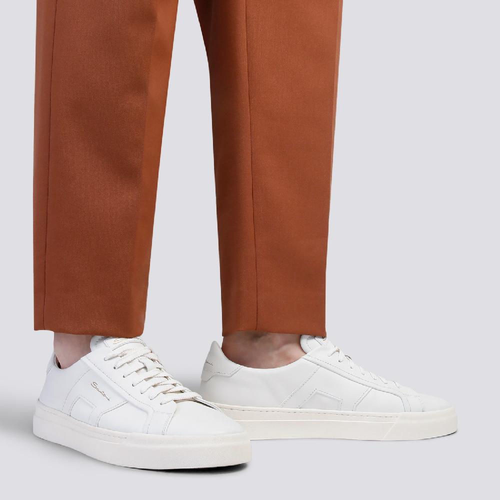 Santoni Double buckle sneaker da uomo in pelle bianca Presa