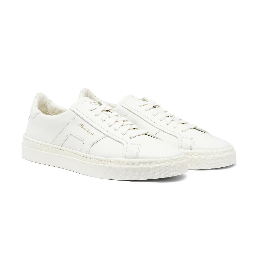 Santoni Double buckle sneaker da uomo in pelle bianca Presa
