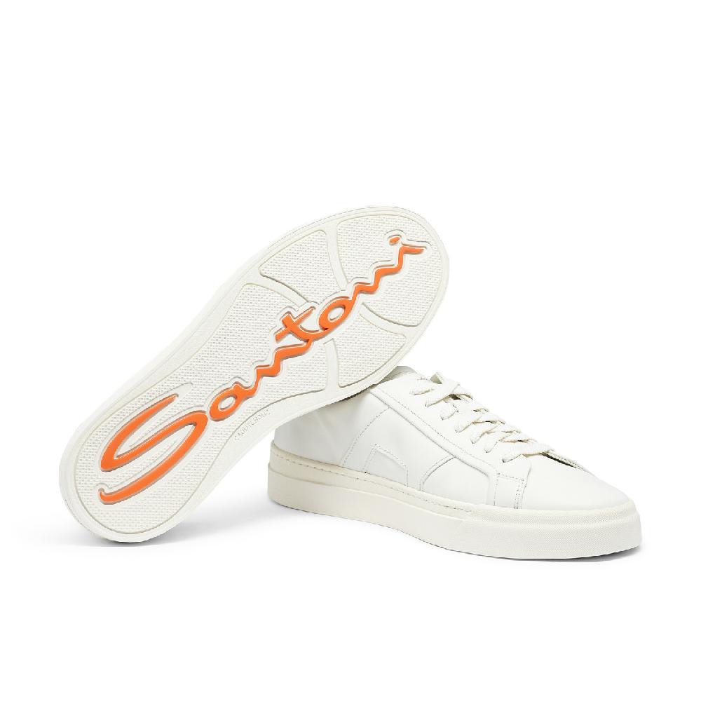 Santoni Double buckle sneaker da uomo in pelle bianca Presa