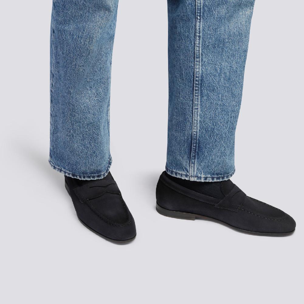 Santoni Mocassino penny da uomo in suede blu Online