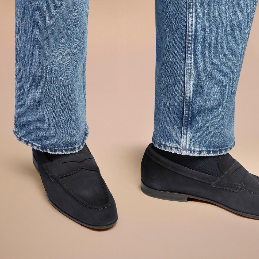 Santoni Mocassino penny da uomo in suede blu Online