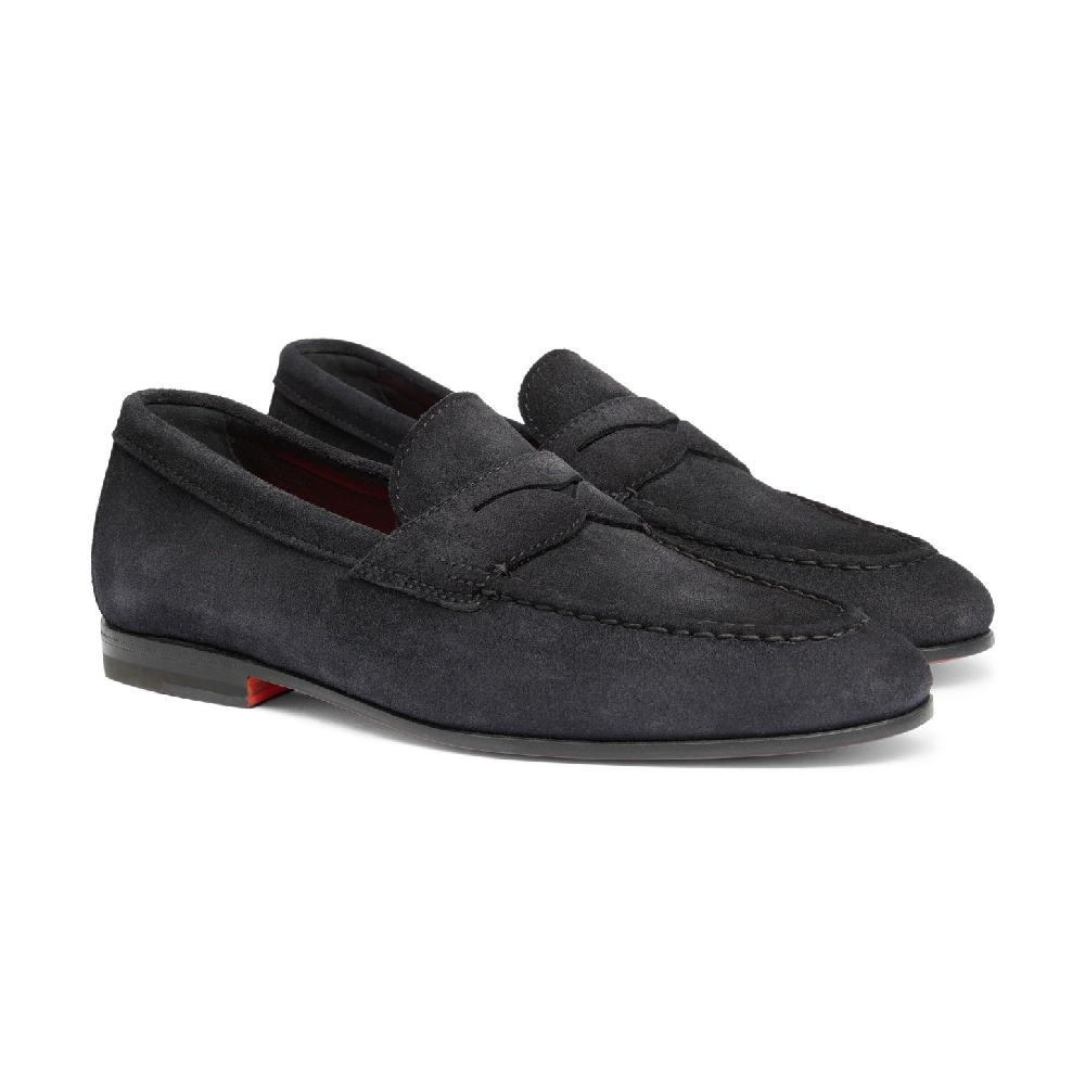 Santoni Mocassino penny da uomo in suede blu Online