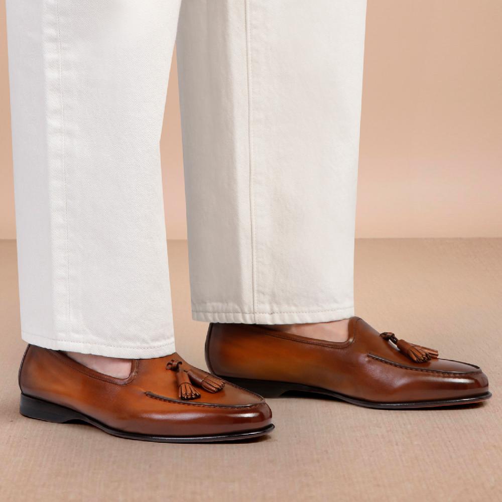 Santoni Mocassino Andrea con nappe da uomo in pelle marrone Outlet