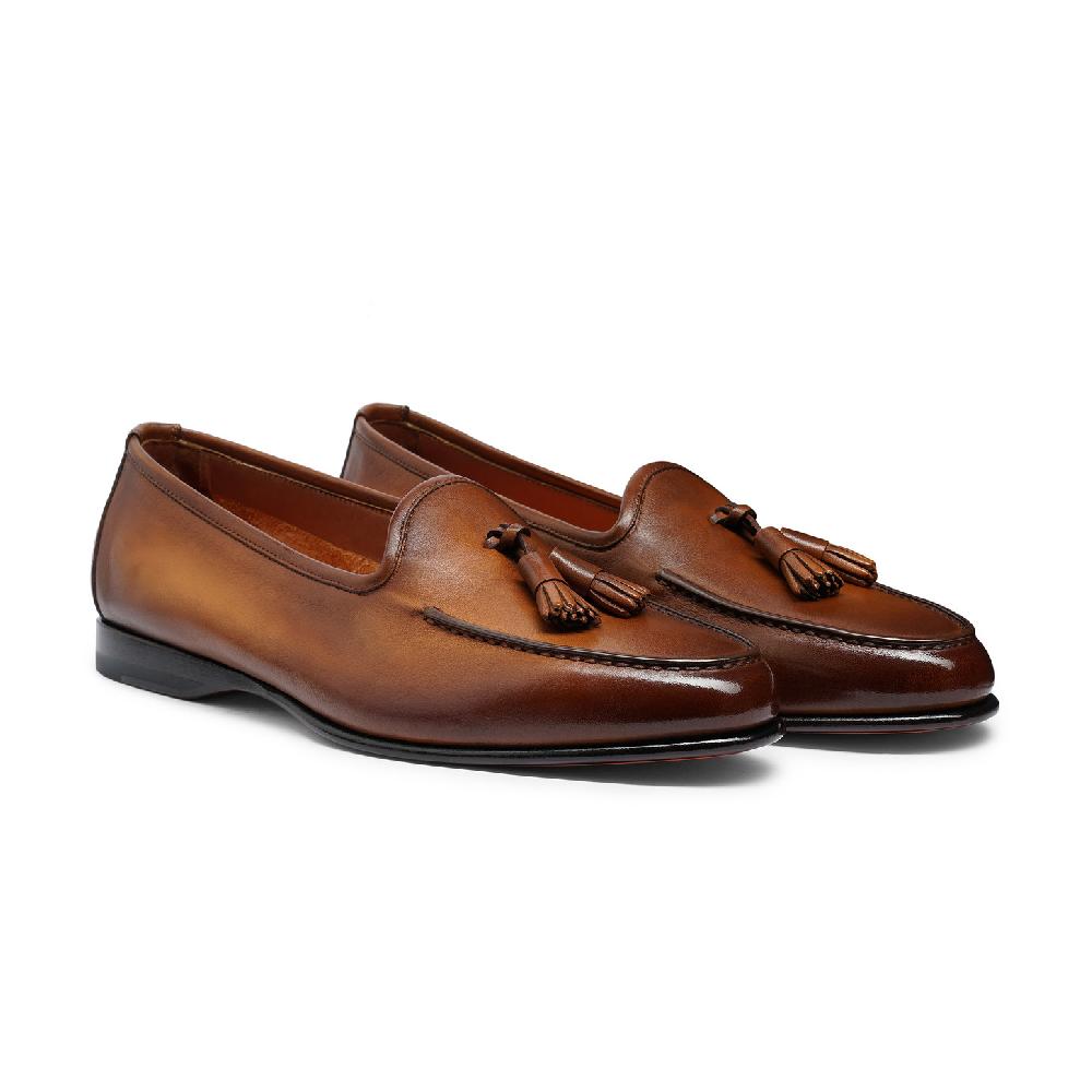 Santoni Mocassino Andrea con nappe da uomo in pelle marrone Outlet