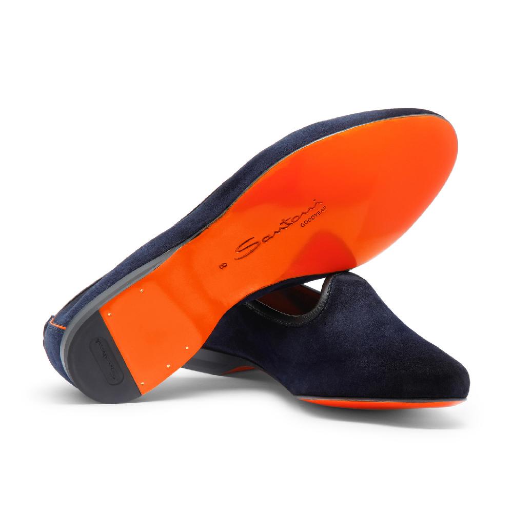 Santoni Mocassino da uomo in suede blu Vendita Calda