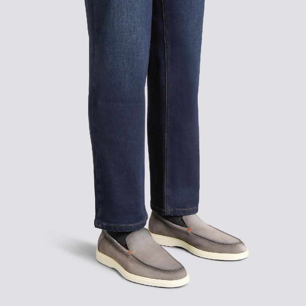 Santoni Mocassino da uomo in suede grigio Saldi Di Fabbrica