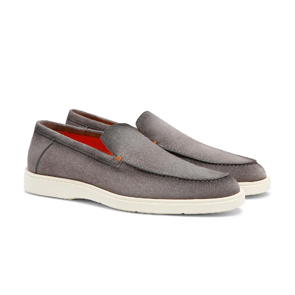 Santoni Mocassino da uomo in suede grigio Saldi Di Fabbrica