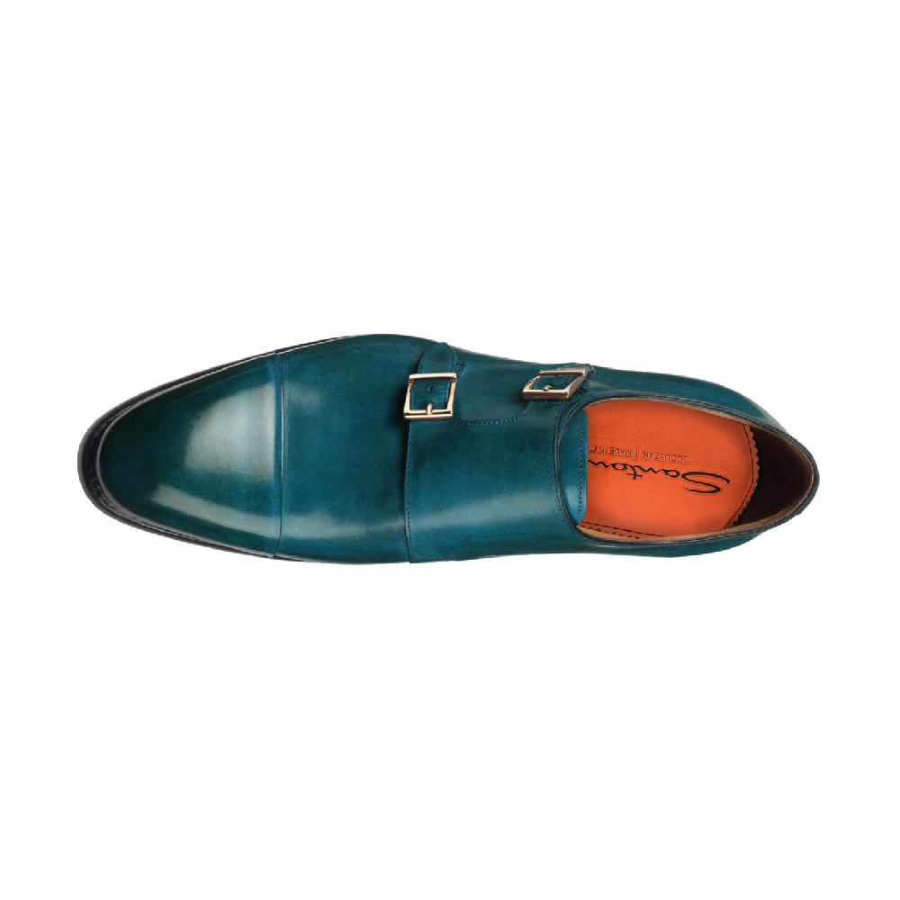 Santoni Doppia fibbia da uomo in pelle turchese In Saldo