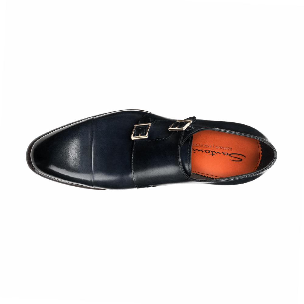 Santoni Doppia fibbia da uomo in pelle blu Nuova