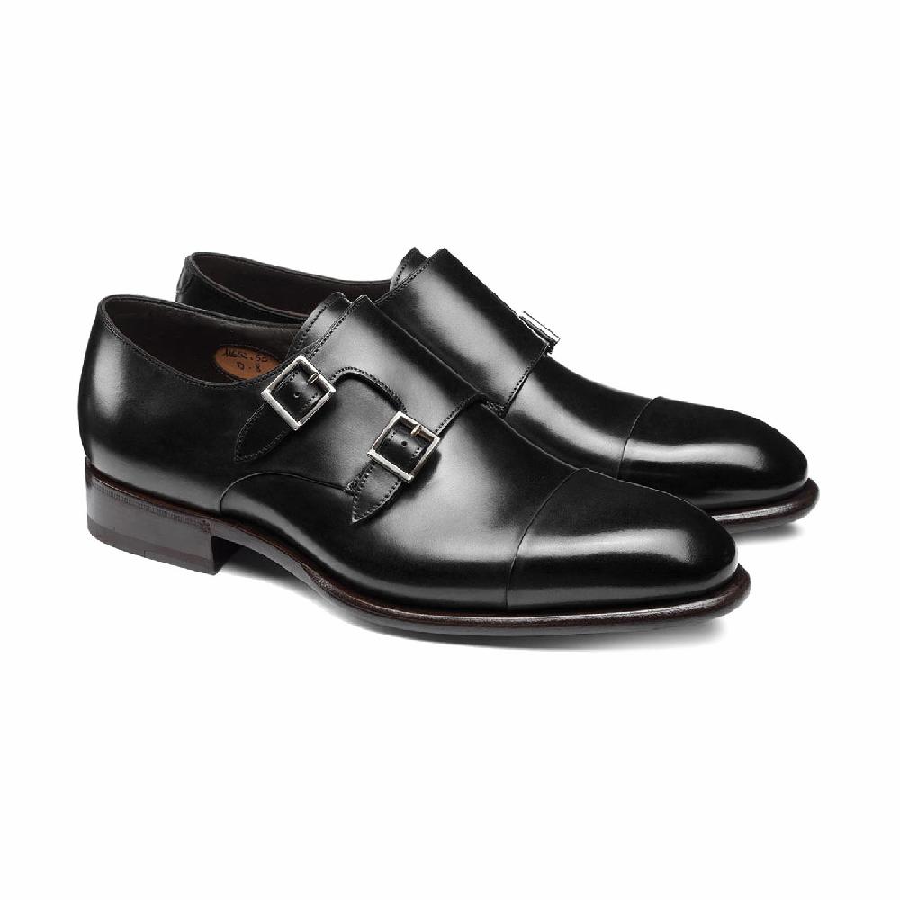 Santoni Doppia fibbia da uomo in pelle nera Moda