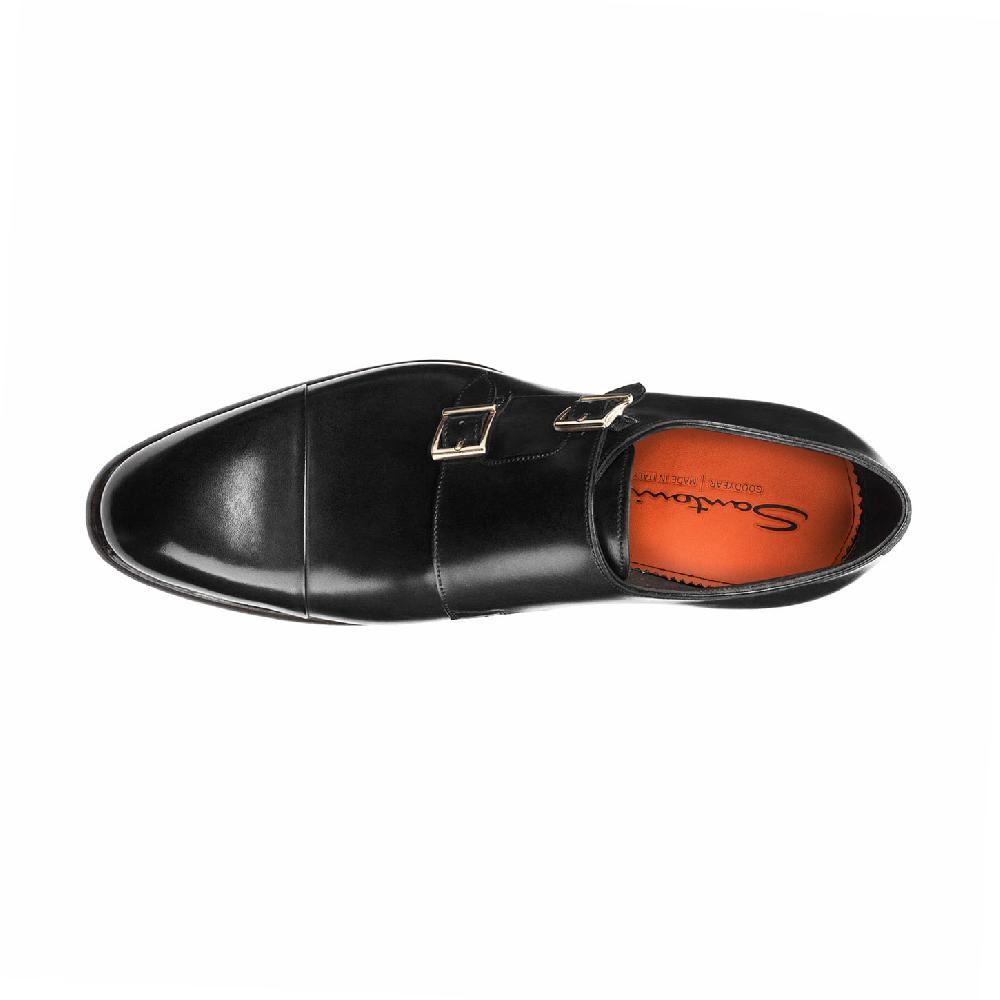 Santoni Doppia fibbia da uomo in pelle nera Moda