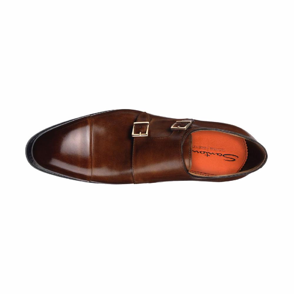 Santoni Doppia fibbia da uomo in pelle marrone medio Italy