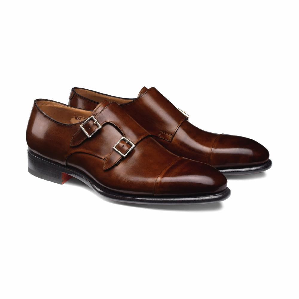 Santoni Doppia fibbia da uomo in pelle marrone medio Italy