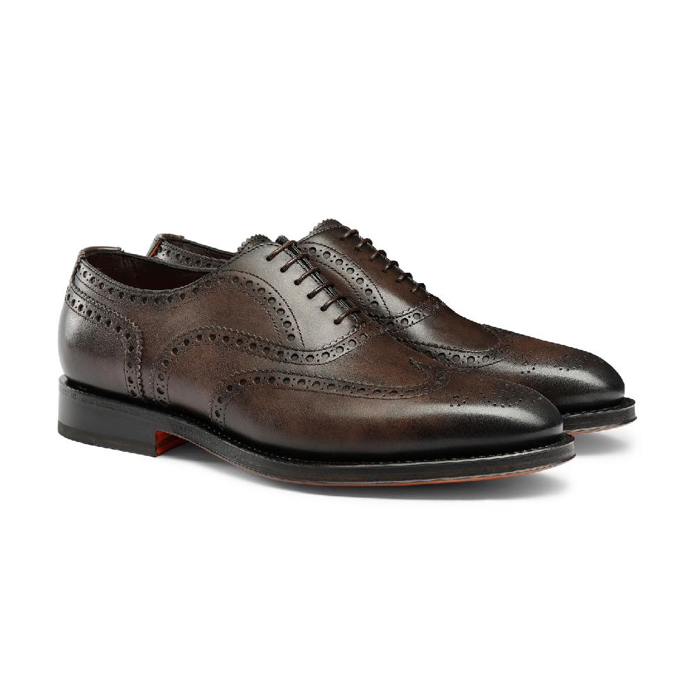 Santoni Stringata oxford brogue da uomo in pelle anticata marrone 2025