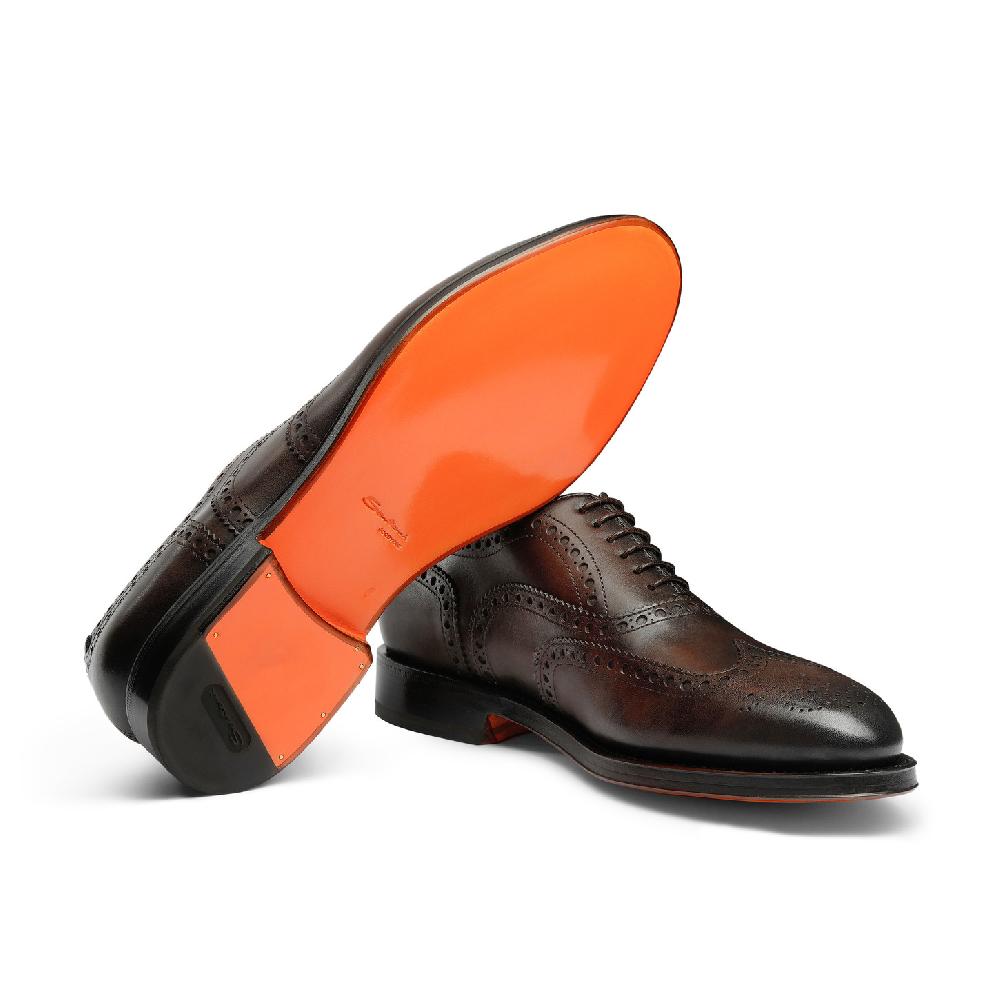 Santoni Stringata oxford brogue da uomo in pelle anticata marrone 2025