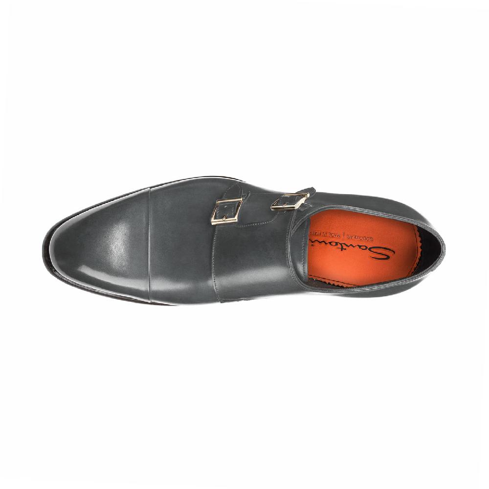 Santoni Doppia fibbia da uomo in pelle grigia Nuovo
