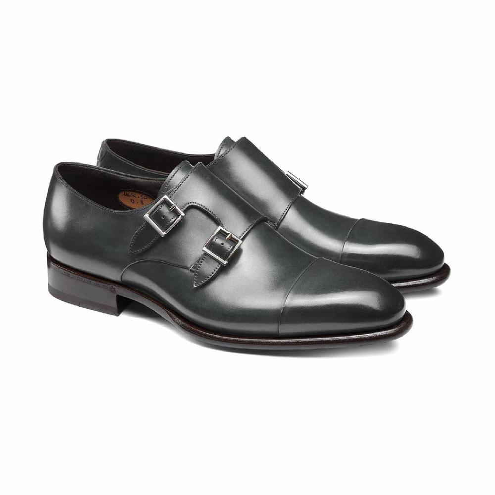 Santoni Doppia fibbia da uomo in pelle grigia Nuovo