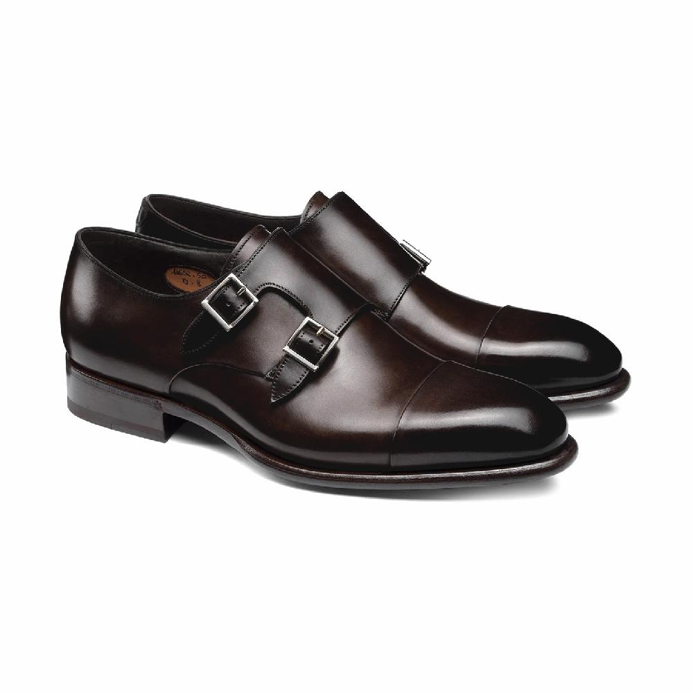Santoni Doppia fibbia da uomo in pelle marrone testa di moro Pezzi Unici