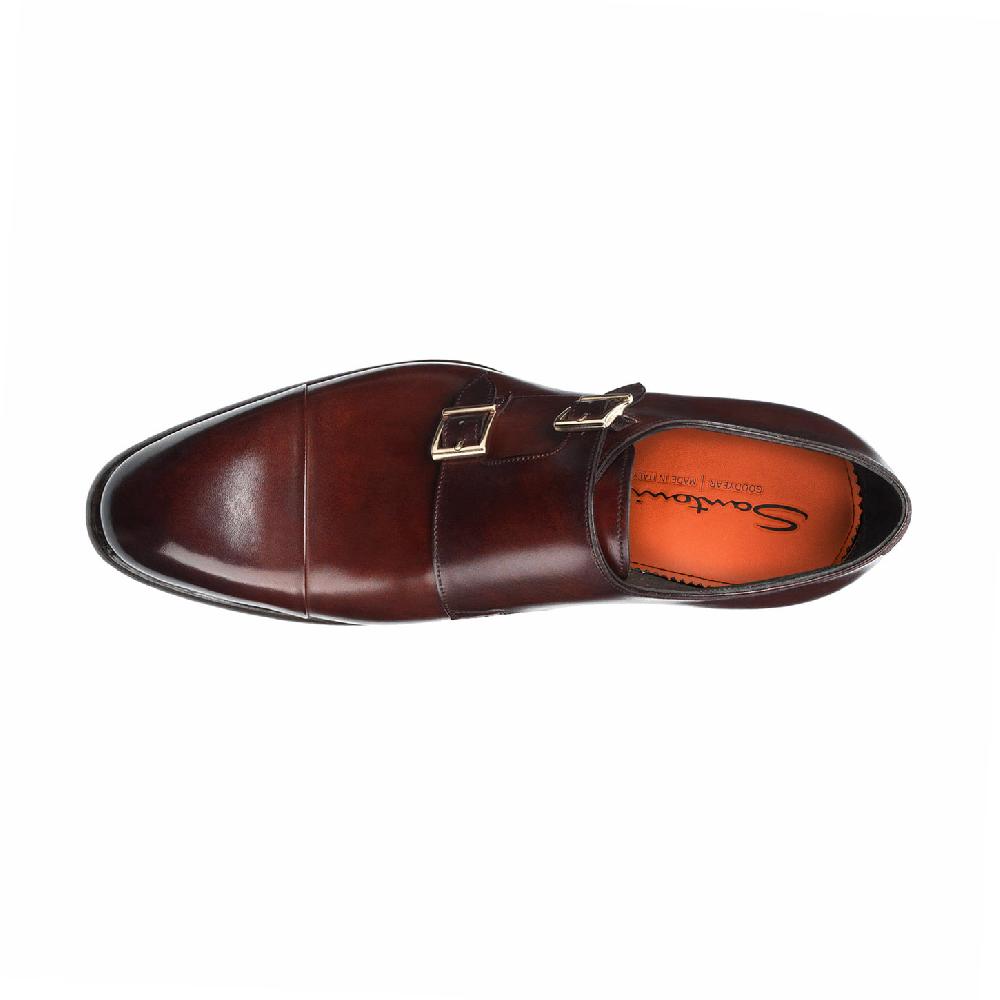 Santoni Doppia fibbia da uomo in pelle rossa Soddisfazione Garantita