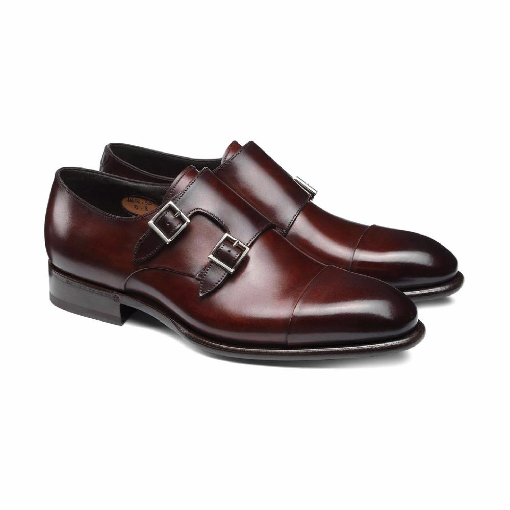 Santoni Doppia fibbia da uomo in pelle rossa Soddisfazione Garantita