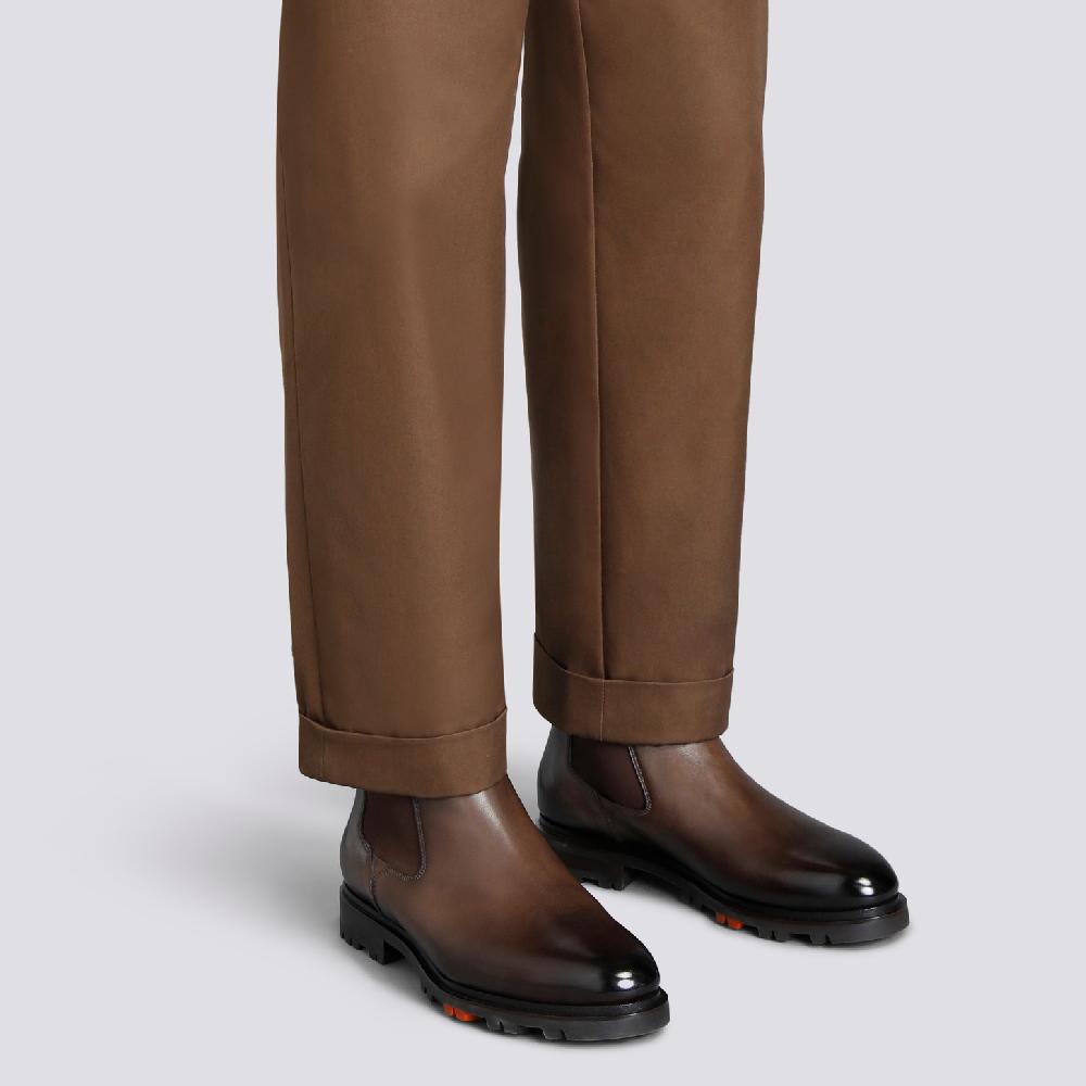 Santoni Stivaletto Chelsea da uomo in pelle testa di moro Spedizione gratuita