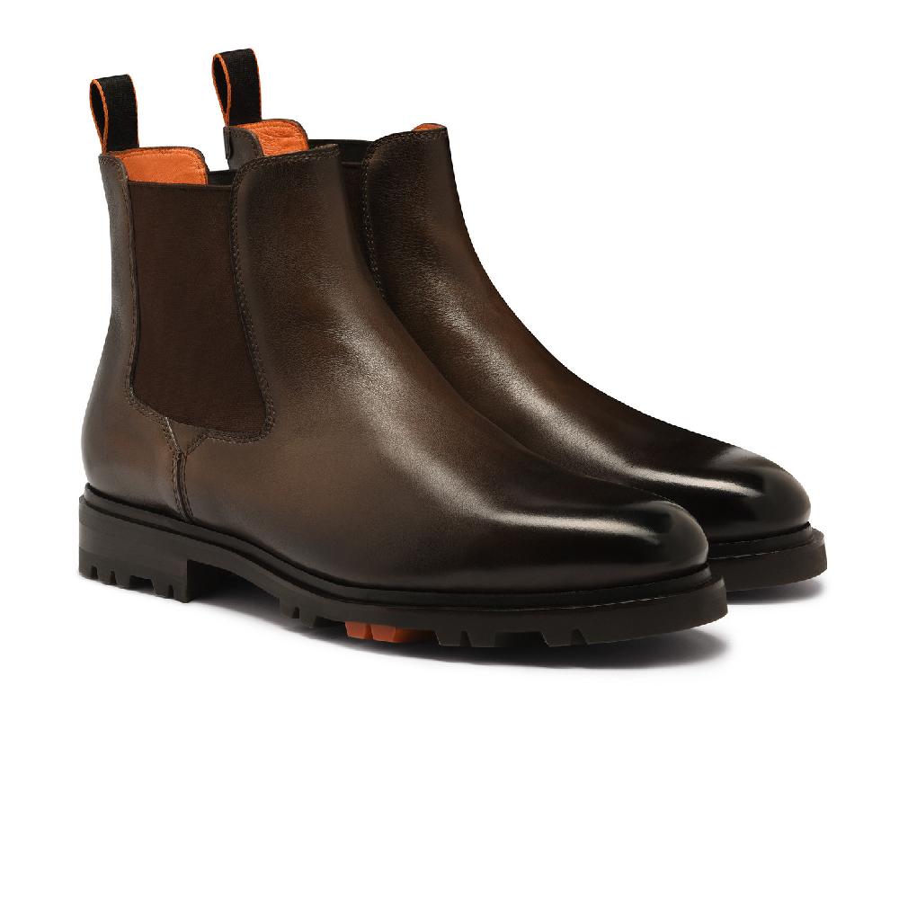 Santoni Stivaletto Chelsea da uomo in pelle testa di moro Spedizione gratuita