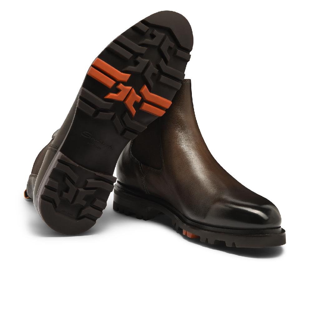 Santoni Stivaletto Chelsea da uomo in pelle testa di moro Spedizione gratuita