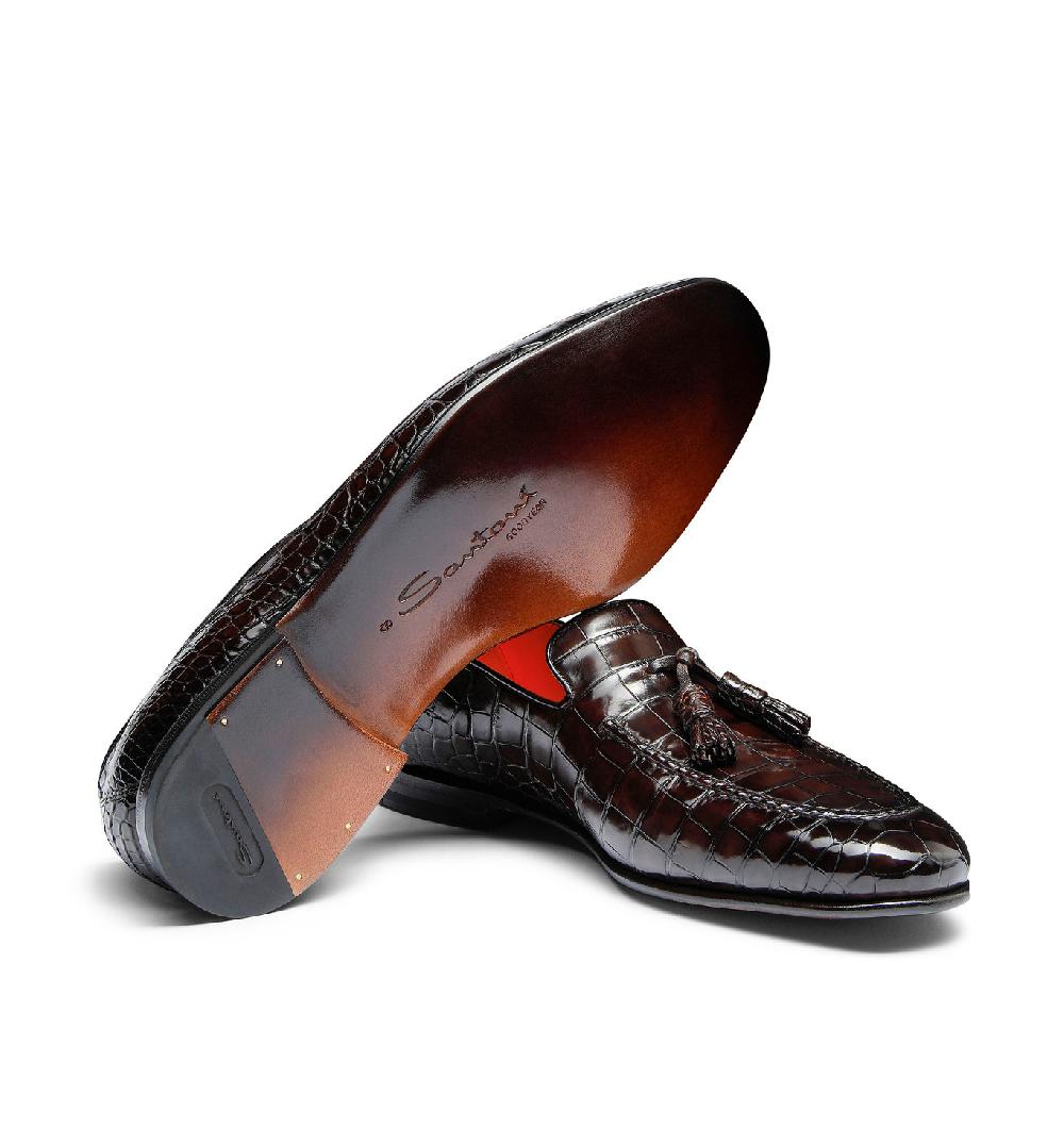 Santoni Mocassino con nappe da uomo in alligatore testa di moro Affare Del Giorno