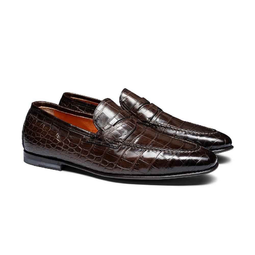 Santoni Mocassino penny da uomo in alligatore testa di moro Novità