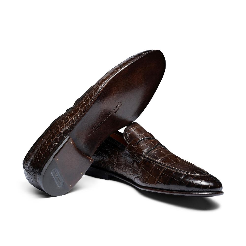 Santoni Mocassino penny da uomo in alligatore testa di moro Novità