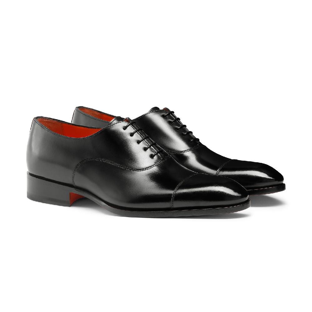 Santoni Stringata oxford da uomo in pelle anticata nera Presa
