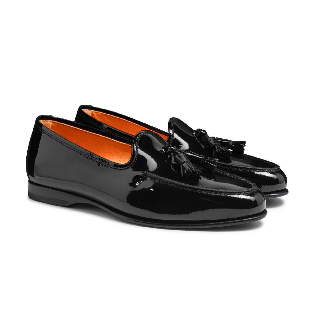 Santoni Mocassino Andrea con nappe da uomo in vernice nera Sconto