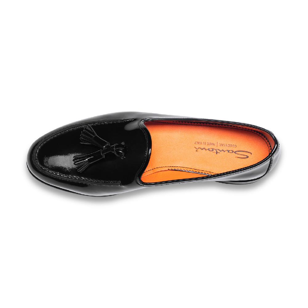Santoni Mocassino Andrea con nappe da uomo in vernice nera Sconto
