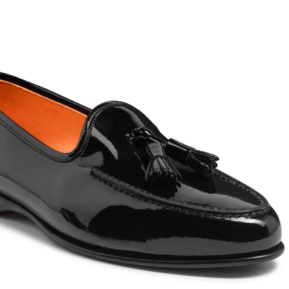 Santoni Mocassino Andrea con nappe da uomo in vernice nera Sconto